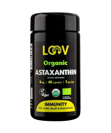 LOOV Natural Organic Astaxanthin 4mg  60-Day Supply  Antioxidant  Eye, Joint, Skin, Immunity  from Microalgae  Non-GMO, Vegan, Sustainable 4 mg