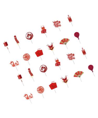 VILLCASE 24pcs Chinese New Year Cupcake Toppers Cake Picks 2024 Year of Dragon Cake Decorations Chinese Lunar Year Spring Festival Party Supplies