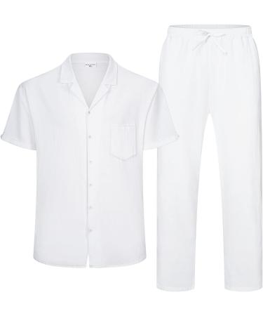 RPOVIG Linen Shirt Pants Set - Men's 2 Piece Outfit for Beach Weddings, Yoga, X-Large White - Buy Online on GoSupps.com