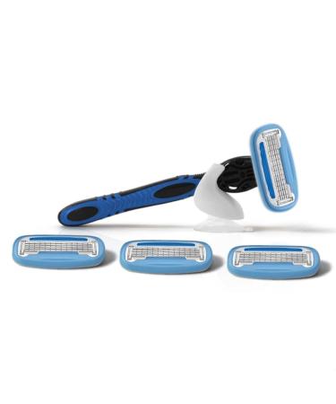 Mornin 'Glory |Body wet shaving starter kit |4 razor blades with 5-leaf blade head for body shaving |Extra large aloe vera area + ergonomic shaving handle with optimal grip + holder with suction cup