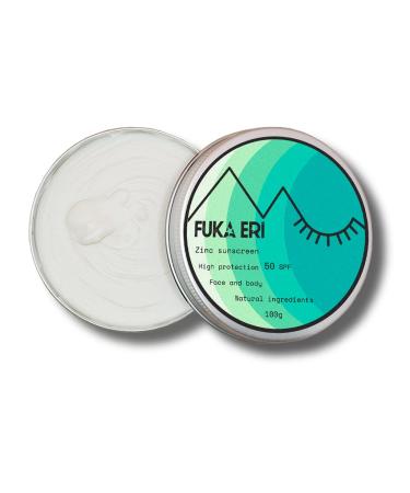 Fuka Eri mineral zinc sunscreen non-nano. Natural ingredients High protection 50 SPF. Vegan waterproof and reefsafe. Sunblock 100g. Zerowaste.