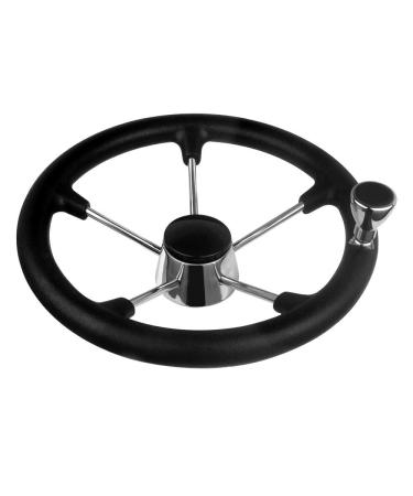 Pebbly Beach 13.5" Black Foam Grip Steering Wheel, Stainless Steel Marine Steering Wheel with 5 Spokes and Knob