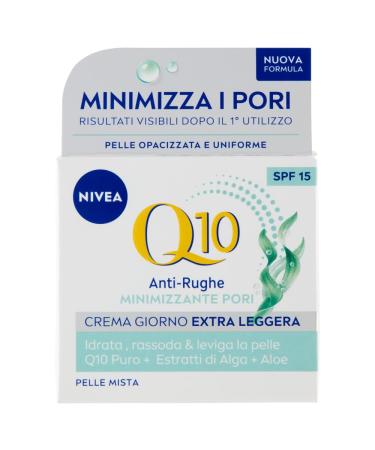 NIVEA NIVEA Q10 Anti-Wrinkle Minimising Pori Extra Light Day Cream SPF 15 50 ml Anti-Wrinkle Face Cream Moisturizing and Mattifying Face Cream for Combination Skin with Coenzyme Q10 and Algae and Aloe