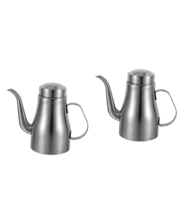 Zerodeko 2pcs Stainless Steel Oil Pot Household Oil Dispenser Oil Vinegar Dispenser Oil Bottle Leakproof Oil Dispenser Condiment Containers Oil Container Seasoning Oil Separator Olive Oil 15.5X9X6.5CMx2pcs Silverx2pcs
