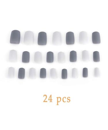 Sethain Matte Square Press-On Nail Tips - Gray Short Fingernails 24pcs Complete Cover for Women & Girls - International Shipping Available - Buy Online on GoSupps.com