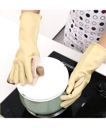 Long Beige Rubber Household Gloves | Reusable Cleaning & Garden Gloves | Durable Flushing & Car Wash Gloves (Size L) - Buy Online on GoSupps.com