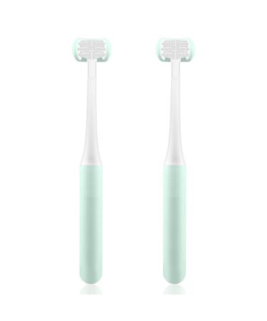 Cellena 3 Sided Toothbrushes for Kids, Children Manual 3-Sides Toothbrush Soft Gentle Clean Tooth (Blue-2pcs)