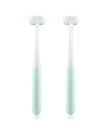 Cellena 3 Sided Toothbrushes for Kids, Children Manual 3-Sides Toothbrush Soft Gentle Clean Tooth (Blue-2pcs)