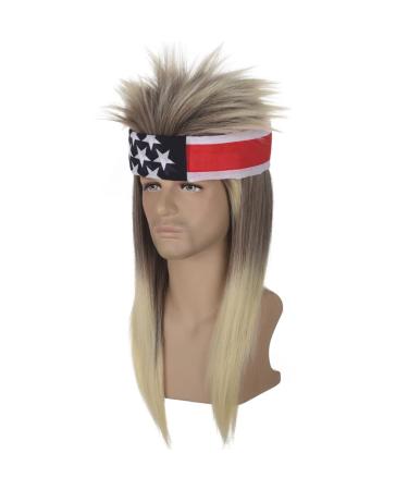 ATAYOU Blonde Ombre 80s Mullet Wig with Headband for Men - Retro Rocker Disco & Heavy Metal Style - Buy Online on GoSupps.com