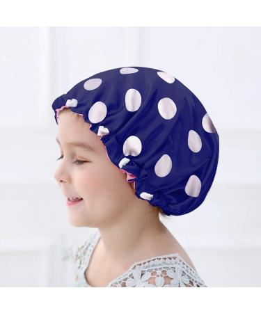 Demi Queen Kids Extra Long Satin Bonnet - Double Layer Sleep Cap for Curly Hair - White Spot-Pink - Buy Online on GoSupps.com