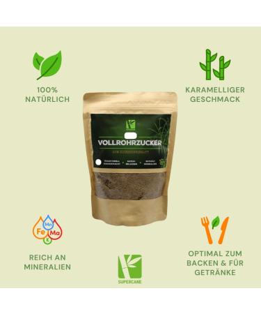 Supercane Unrefined Whole Cane Sugar | 100% Sugar Cane Juice | Nutrient-Rich Vegan & Gluten-Free Sugar Alternative | 500g - Buy Online on GoSupps.com