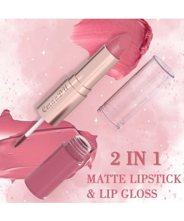 3Pcs Set: EVPCT 2 In 1 Deep Red Matte Lipstick & Long Lasting Liquid Lip Gloss for Women - Vegan, Waterproof, 24 Hour Wear - Red Rose, Nude Pink, Matte Mate - Buy Online on GoSupps.com