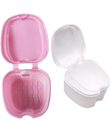 Wudaizhi Tooth Bathing Bag - Orthodontics Toothholder Box for False Teeth | Plastic Container with Filter | Soak & Store Prostheses | Pink & White - Buy Online on GoSupps.com
