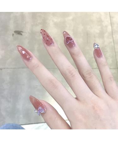 Gradient Multicolor Long Round False Nails Acrylic Full Cover Nails Tips Artificial Finger Manicure for Women and Girls