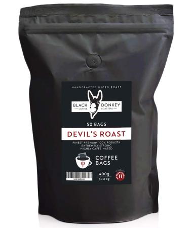 Devil's Roast | Extra-Strong Highly Caffeinated Bold Coffee | 50 Coffee Bags | Premium Robusta by Black Donkey Coffee Roasters 4. DEVIL'S ROAST 50 Count (Pack of 1)