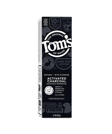 Activated Charcoal Toothpaste- Peppermint Fluoride Free Tom's Of Maine 4.7 oz Pa
