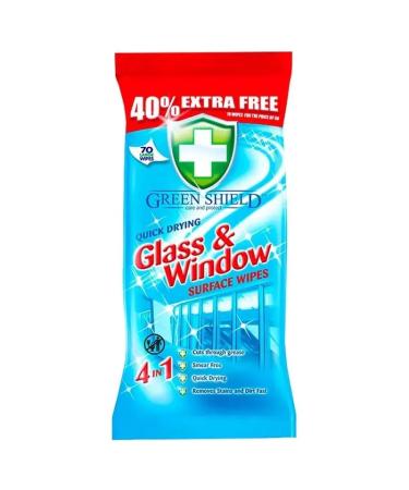 Greenshield Glass & Window Wipes (70 Sheets) Glass & Shiny Surfaces Resealable Tab Large Wipe Perfect for Remove Dirt & Strains Ideal for Glass and Window