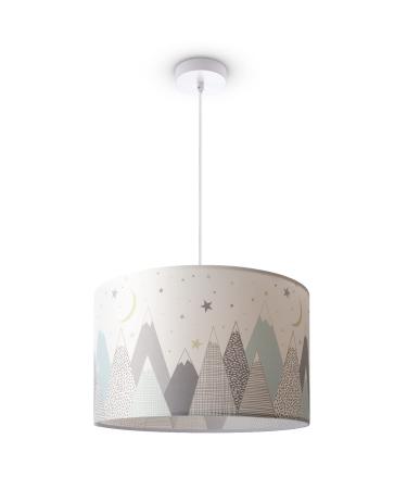 Paco Home hanging lamp children's room pendant light baby room boys girls E27 mountains stars clouds mountains long white