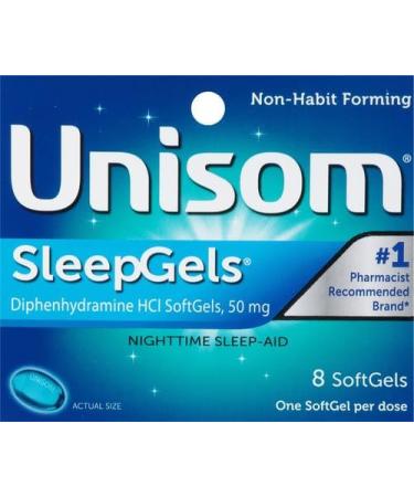 Unisom SleepGels - Effective Nighttime Sleep Aid with Diphenhydramine HCI 50 mg - 8 SoftGels for Better Sleep - Buy Online on GoSupps.com