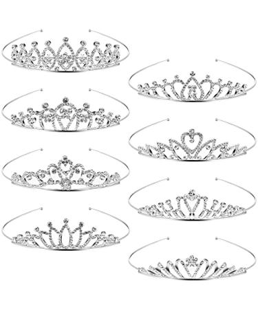 8 Pieces Girls Princess Tiara Crown Rhinestones Tiara Headband Crystal Toddler Crown for Wedding Birthday Crown Party Elegant Style