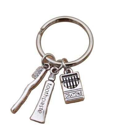 TARAKI Ancient silver Tooth Paste and Tooth Brush keychain Toothbrush Keyrings Zipper Pull