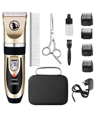 Ceenwes Dog Clippers with Storage Case Low Noise Pet Clippers Rechargeable Dog Trimmer Cordless Pet Grooming Tool Professional Dog Hair Trimmer with Comb Guides Scissors for Dogs Cats & Others Gold