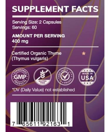 Buy Earth's Love Thyme 120 Capsules - High Potency 400mg Natural Support Supplement | Thyme (Thymus Vulgaris) Ideal for Immune Health | Fast International Shipping - Buy Online on GoSupps.com
