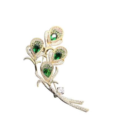 Brooch Brooches for Women Ajojewel Golden Calla Lily Flower Brooch Green Crystal Women Brooches Pins Costume Jewelry Wholesale Fashion Gift Items Brooch Pins for Women