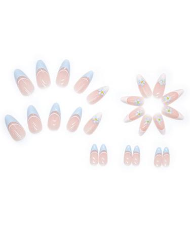 Justotry 24 Pieces Almond Short Press On Nails - Blue & White Flower Acrylic Fingernails for Women | Stylish Artificial Nail Art - Buy Online on GoSupps.com