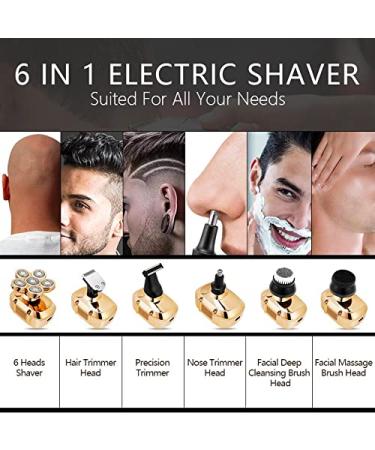 Head Shavers for Bald Men - 6 in 1 Waterproof Electric Razor & Clipper - Rechargeable Trimmer with LCD Display (Golden - Buy Online on GoSupps.com