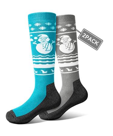 KRLAO Kids Ski Socks (2 Pairs) Warm Soft OTC Snow Socks for Toddler Girls Boys Winter Skiing Snowboarding Sports