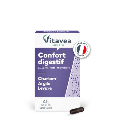 VITAVEA BIEN-ETRE Vitavea - Charbon V g tal Argile Levure - Compl ment alimentaire confort digestif : ballonements confort intestinal ventre gonfl - 45 g lules v g tales - Fabriqu en France