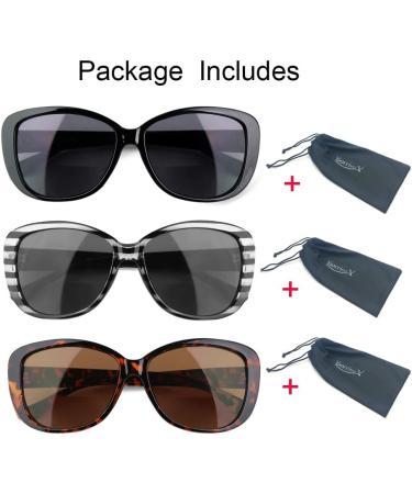 Buy 3 Pack Bifocal Reader Sunglasses for Women - Oversize Retro Cat-eye Reading Glasses (1 Black 1 Black Tortoise 1 Brown Tortoise) - 1.75x - International Shipping Available - Buy Online on GoSupps.com