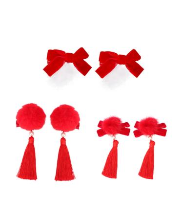 Beavorty 3 Pairs new year hairpin christmas barrette red Tassel Hairpins festival party favor kids hair pin little girl hair clips Creative Headdress toddler fabric decorate Chinese style