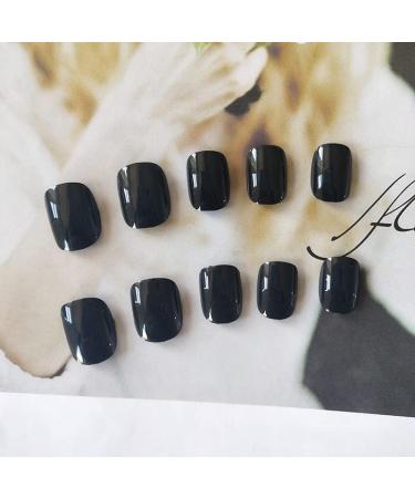 Press on Nails Short Round Fake Nails Black False Nails Gloss reusable Press on Nails Designs Acrylic Nails Press on Artificial Nails Stick on Nails For Women Girls 24Pcs - Buy Online on GoSupps.com
