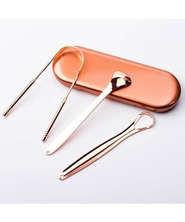3-Piece Tongue Scraper Set with Travel Case - Professional Bad Breath Elimination Kit - Metal Dental Brush for Adults - Rose Gold - Buy Online on GoSupps.com