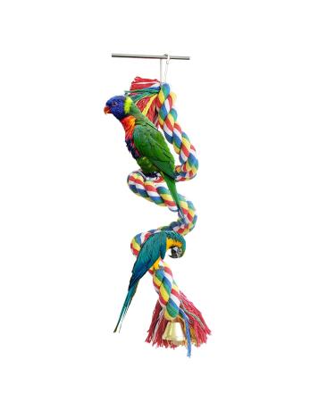 Bird Rope Perch, Colorful Rotate Cotton Rope Bird Perch Stand, Rope Bungee Bird Toy for Parakeets Cockatiels, Conures, Parrots, Love Birds