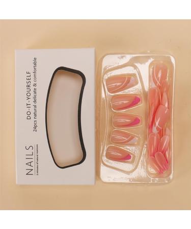 24Pcs/Set Press On Nails Long Fake Nails With White Stripes False Nails Acrylic Fake Nails Full Cover Nails Tips Artificial Finger Manicure Press on nails for Women and Girls - Buy Online on GoSupps.com