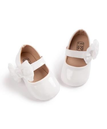 Sonsage Infant Baby Girls Bowknot Mary Jane Toddler Soft Anti-Slip Sole Princess Wedding Dress First Walking Flats Prewalker Newborn Ballet Shoes 12-18 Months A02 White