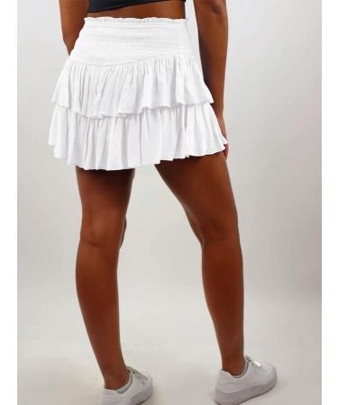 LAEMILIA Womens Floral Print Pleated Mini Skater Skirt with Drawstring - White M - Buy Online on GoSupps.com