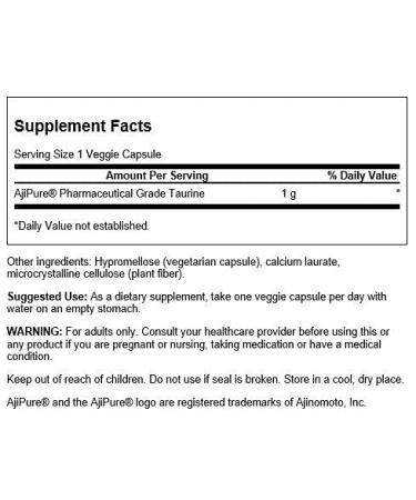 Swanson AjiPure Taurine 1000mg - Premium 60 Vcaps for Optimal Health | International Shipping Available - Buy Online on GoSupps.com