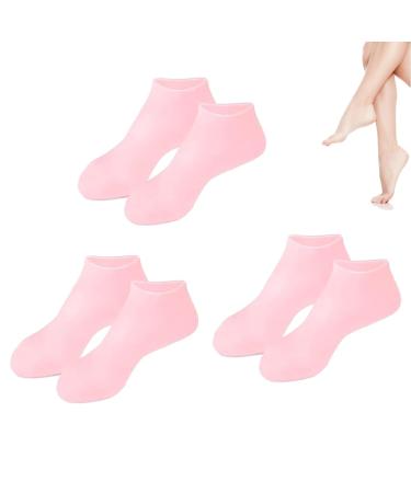 3 Pairs Silicone Socks for Women Silicone Socks for Cracked Feet Women Foot Spa Pedicure Silicone Socks Softening Dry Cracked Feet Rough Skins Protective Gel Socks(Pink)