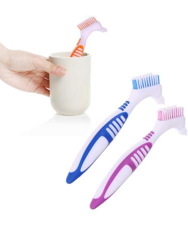 3-Piece Portable Denture Brush Set - Ergonomic Toothbrush for False Teeth Cleaning with Multi-Layered Bristles - Available in 3 Colors - Buy Online on GoSupps.com
