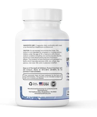 GenuinePurity - Liposomal NMN + NR Supplement - 60 Vegan Capsules to Support Cellular Health Energy & NAD+ Levels - USA Made Non-GMO Gluten Free - Buy Online on GoSupps.com