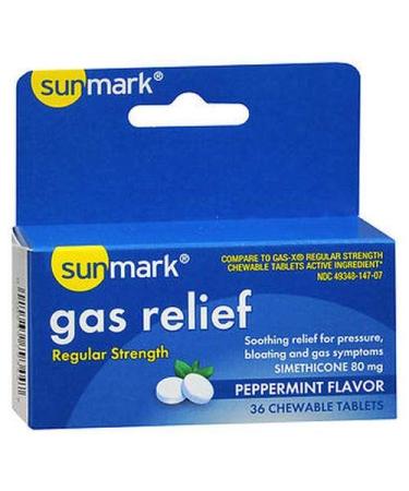 Sunmark Gas Relief Chewable Tablets Regular Strength Peppermint Flavor 36 Tabs
