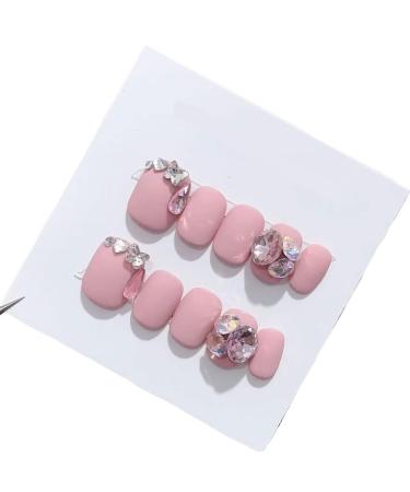 Pink pile diamond manicure handcrafted nail patches wearable manicure removable fake nails(XS)