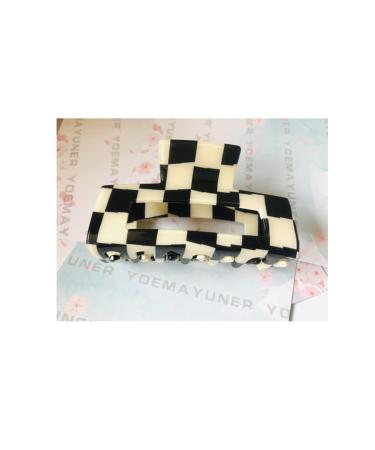 2Pcs Black/White Checkered Hair Claw Clips for Thick Hair - Stylish & Strong Clips for Women/Girls by YOEMAYUNER - Buy Online on GoSupps.com