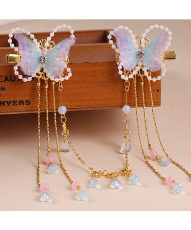 Rhinestone Butterfly Hair Clip for Bride Wedding - Tassel Pearl Hairpin with Crystal Decor - Women's Cute Bobby Pin Accessory - Buy Online on GoSupps.com