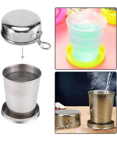Portable Stainless Steel Collapsible Cup with Keychain - 240ML | BPA-Free Silicone | Ideal for Travel, Hiking, Camping, Picnic - Water Coffee Tea Snacks - Buy Online on GoSupps.com