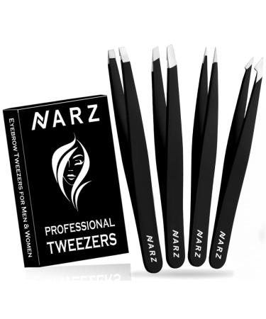 4Pcs Professional Tweezer for Facial Hair Women & Men Stainless Steel Precision Tweezers for Ingrown for Men & Women 4 Piece